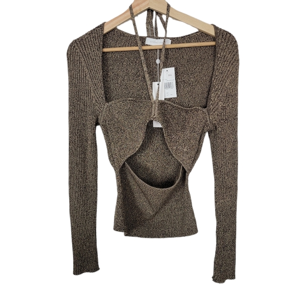 Jonathan Simkhai Alexia Top Chocolate Melange Dune Ribbed Cutout Size Large NWT - Picture 4 of 9